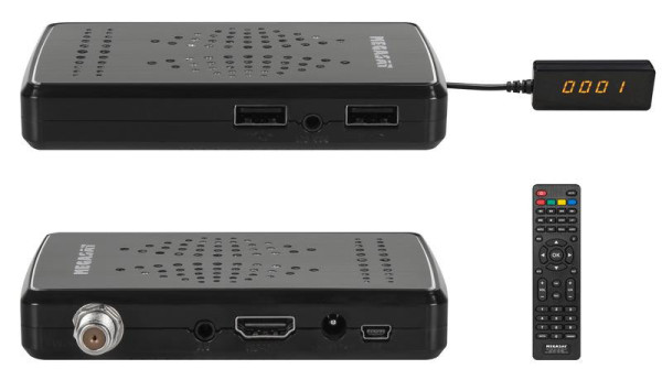 Satelitní přijímač DVB-S2 Megasat HD Stick 310 V3 Full HD 1080p 12V / 230V s externím IR displejem pro skrytou montáž za TV