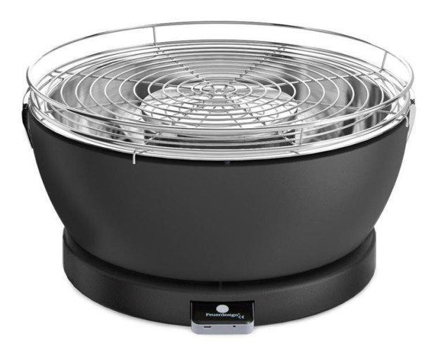 Gril stolní na dřevěné uhlí Vesuvio  Ř 33 cm (bezkouřový, dobíjecí USB ventilátor, kleště a taška, antracitový)