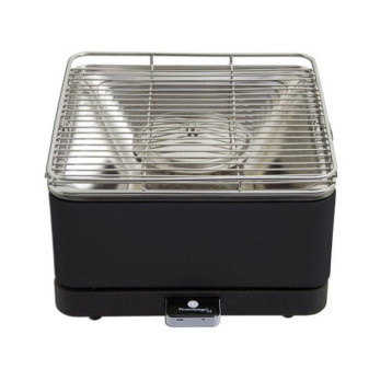 Gril na dřevěné uhlí stolní TEIDE (34 × 34 cm, s ventilátorem na USB, kleště a taška) – antracit