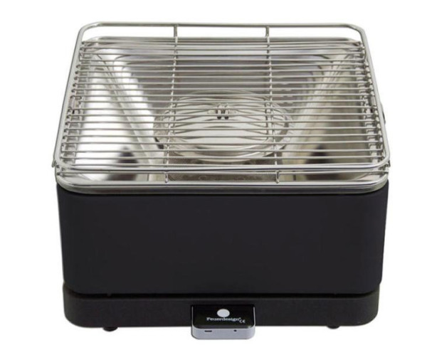 Gril na dřevěné uhlí stolní TEIDE (34 × 34 cm, s ventilátorem na USB, kleště a taška) – antracit