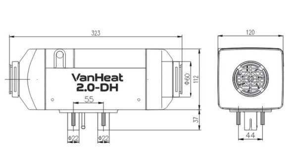 Naftové nezávislé topení Carbest VanHeat 2.0-DH s výškovou sadou, 2 kW, 12 V