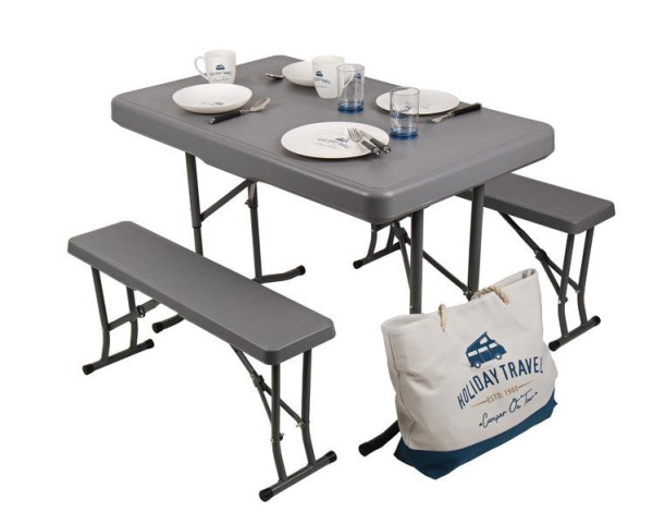Sestava rozkládací kempingová (stůl a lavice) CAMP4 EASY, šedá