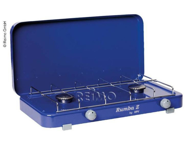 Vařič plynový dvouhořákový Rumba s piezo zapalováním (50 mbar, výkon 3,8 kW, modrý)