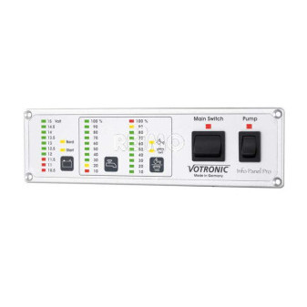 Kontrolní a ovládací panel Votronic Info Panel Pro 12 V (sledování nádrží, baterií, hlavní vypínače, stříbrný/kov)