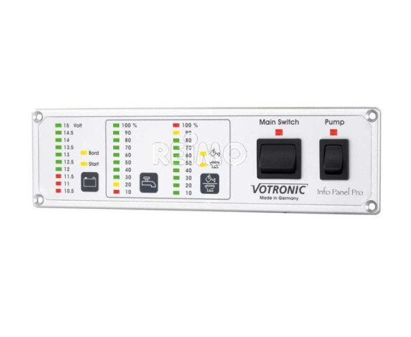 Kontrolní a ovládací panel Votronic Info Panel Pro 12 V (sledování nádrží, baterií, hlavní vypínače, stříbrný/kov)