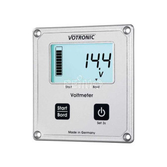 Voltmetr digitální LCD-Voltmeter S pro 12 V / 24 V (měření palubní a startovací baterie, bílé podsvícení, stříbrný, Votronic)