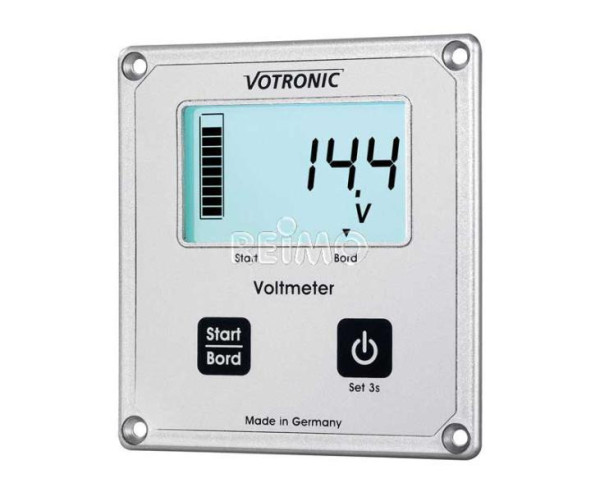 Voltmetr digitální LCD-Voltmeter S pro 12 V / 24 V (měření palubní a startovací baterie, bílé podsvícení, stříbrný, Votronic)