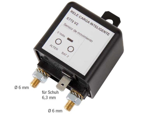 Relé odpojovací bateriové SMART E772V2, 12 V, 120 A, špičkově 180 A, napěťový a pohybový senzor, zpětná dioda, 45 × 45 × 45 mm