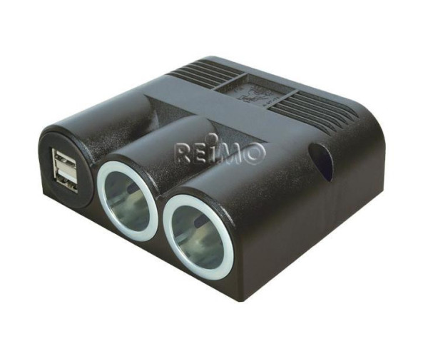 Zásuvka přesazená12/24V s 2x napájením a dvojitou USB zásuvkou