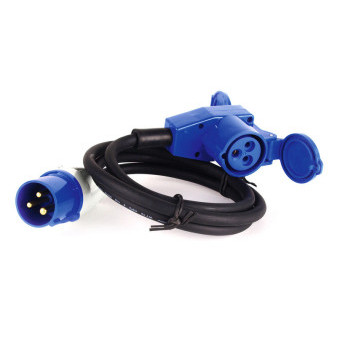 Kabel adaptérový 230 V 16 A délka 1,5 m se zástrčkou CEE a úhlovou spojkou CEE s integrovanou zásuvkou Carbest