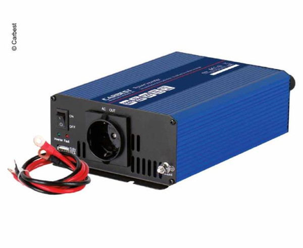 Měnič napětí Carbest 12 V / 230 V, jmenovitý výkon 1000 W (špičkový 2000 W), modifikovaná sinusoida (trapéz), s portem USB