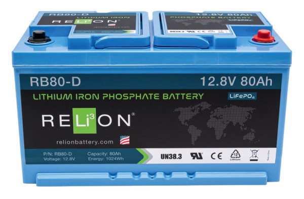 Lithium-železo-fosfátová baterie LiFePO4 80 Ah / 12 V (POL připojení, 11,6 kg)