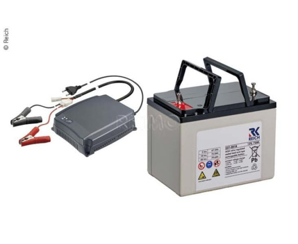 Energetický balíček Reich Energie-Paket L pro pojezdy karavanů (AGM baterie 75 Ah + nabíječka 10 A)