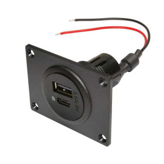 Zásuvka dvojitá s montážní deskou, napájení USB-C/A, 12-24V DC, černá