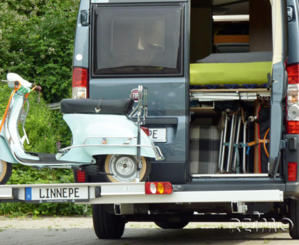 Posuvný hliníkový nosič motocyklů Linnepe SlidePort (pro dodávky Fiat Ducato 6,4 m, nosnost 170 kg)
