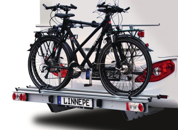 Nosič motocyklu a elektrokol na tažné zařízení / rám Linnepe Findus 2.0 (nosnost 150 kg, pro 2 kola/e-biky/skútr)