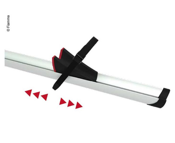 Kolejnice nosiče kol Fiamma Rail Premium XL o délce 139 cm s nastavitelnými botkami a popruhy, stříbrná