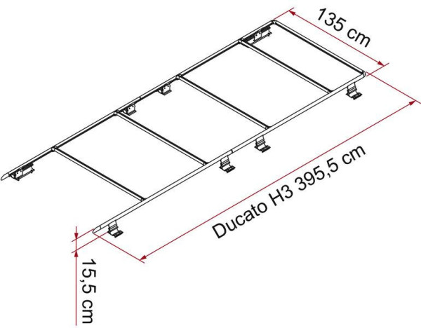 Střešní nosič s podélníky a příčníky Fiamma Roof Rail Ducato od 2006 (pro verzi H3, délka 395 cm)