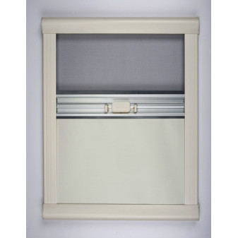 Roleta vnitřní zatemňovací s moskytiérou pro okna karavanů (rozměr 1450 × 650 mm, zkrátitelná výška, krémově bílá)