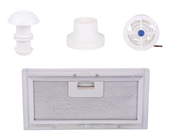 Sada odsávací 4dílná s hliníkovým filtrem, střešním komínkem a 12V ventilátorem