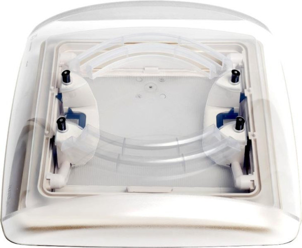 Okno střešní Vision Vent S pro 28 × 28 cm bílé (aerodynamický střešní poklop s kouřovým sklem, dvojitým plisovaným zatemněním a moskytiérou pro koupelny a obytné vozy)