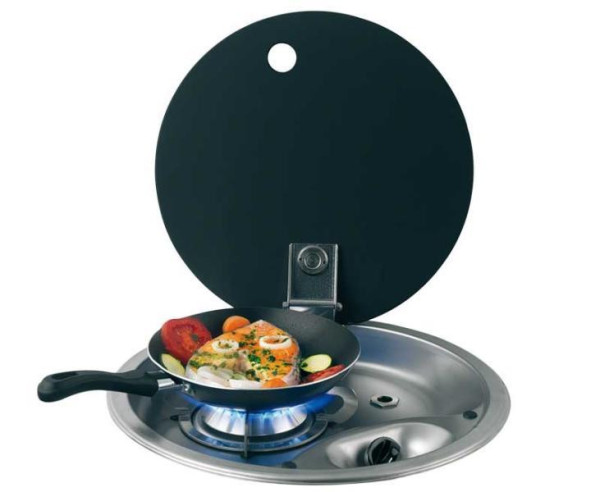 Vařič plynový vestavný nerezový s 1 hořákem a skleněným krytem (340 mm, 30 mbar, 2 kW)