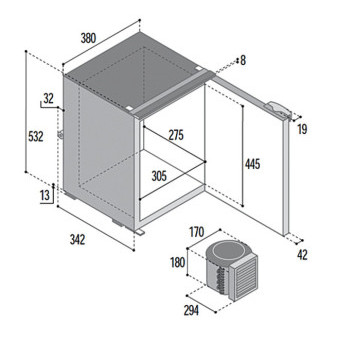 Chladnička kompresorová vestavná Vitrifrigo C42L s externím kompresorem (objem 42 l, černá, systém Airlock, ideální pro VW T5/T6)