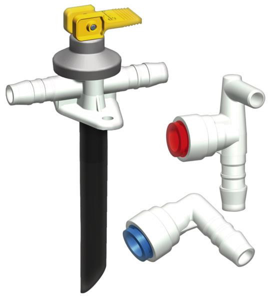 Sada připojení vody Truma ABO TB pro plynový bojler BG 10 s bezproudovým vypouštěcím ventilem a trny 10 mm