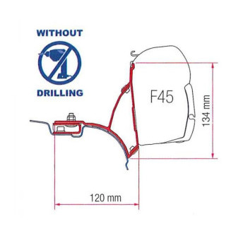 Adaptér markýzy Fiamma Kit VW T5 / T6 Transporter a Multivan – UK verze (pro vozidla bez C-lišty, levá strana pro pravostranné řízení, sada 2 ks, 21,5 cm)