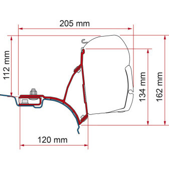 Adaptér markýzy Fiamma Kit VW T5 / T6 Transporter a Multivan – UK verze (pro vozidla bez C-lišty, levá strana pro pravostranné řízení, sada 2 ks, 21,5 cm)