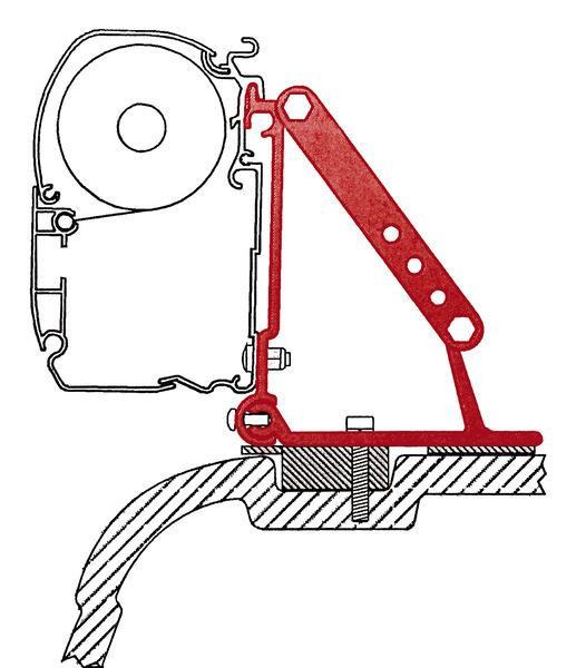 Adaptér markýzy Fiamma pro F45 na VW T5 s plochou střechou (montáž do originálních bodů bez lepení, pro vozy bez C-lišty, sada 2 ks, 12 cm)