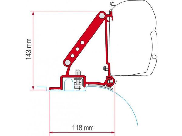 Adaptér montážní Fiamma Kit Ducato pro markýzy F45i / F45iL, Fiat Ducato / Peugeot Boxer / Citroën Jumper do r.v. 2005 (sériová vysoká střecha), sada 2 držáků (8 cm)
