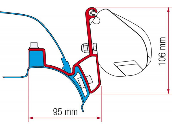 Adaptér střešní Fiamma pro markýzu F35 Pro, pro VW T5 a T6 California / California Beach, sada 2 kusy (12 cm), montáž do originální lišty