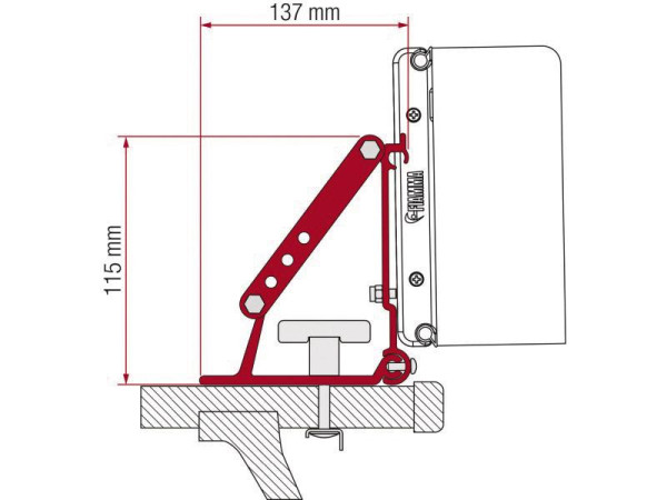 Adaptér pro montáž markýz Fiamma F1, F35, F45, F50, F55 na střešní nosič, stříbrná barva, sada 2 ks (8 cm)