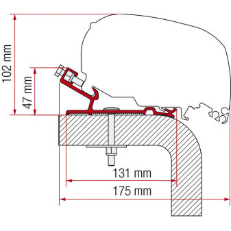 Adaptér pro montáž střešní markýzy Fiamma F80 na vozidla Hymer, délka 600 cm