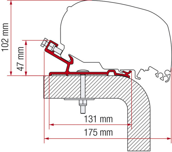 Adaptér pro montáž střešní markýzy Fiamma F80 na vozidla Hymer, délka 600 cm