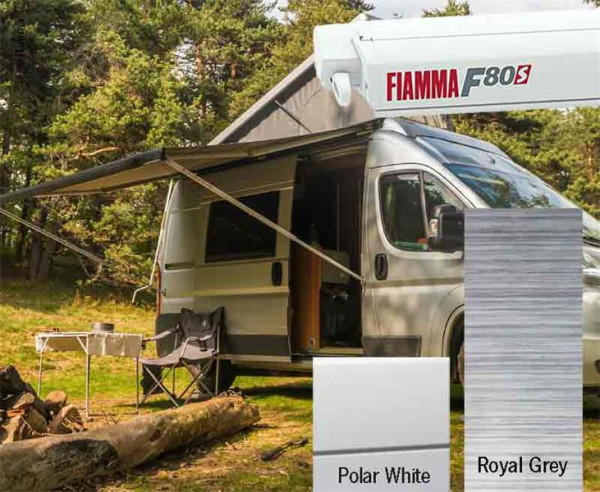 Markýza střešní kazetová Fiamma F80s 2,9 m (pouzdro Polární bílá, plátno Royal Grey, výsuv 2,5 m)