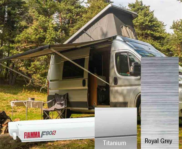 Markýza střešní kazetová Fiamma F80s 2,9 m (pouzdro stříbrné, plátno Royal Grey, výsuv 2,0 m)