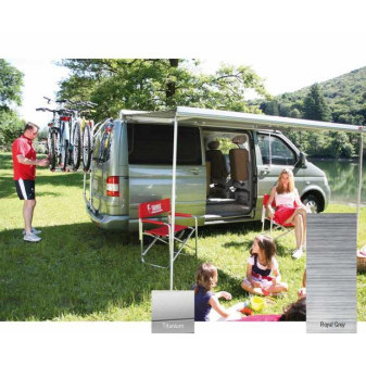 Nástěnná kazetová markýza Fiamma F45S 2,6 m pro VW T5/T6 Multivan KR - levostranná verze (pouzdro Titan, plátno Královská šedá)