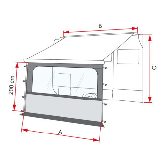 Boční stěna BLOCKER 260VAN pro markýzu – rozměr (A)250 × (B)260cm