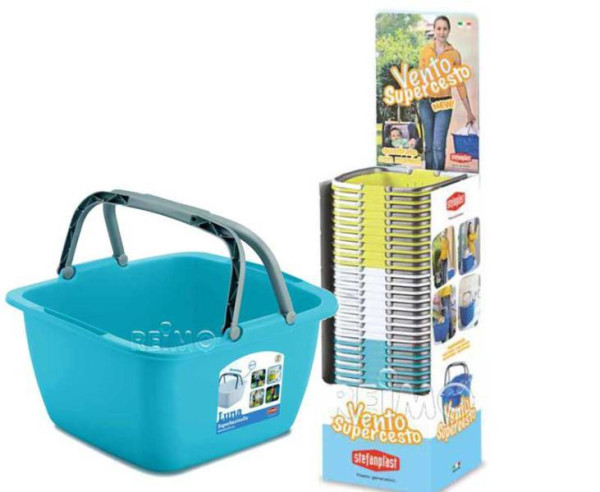 Display čtvercových skládacích lavórů / dřezů Luna s madly (30 ks, 18,5 l)