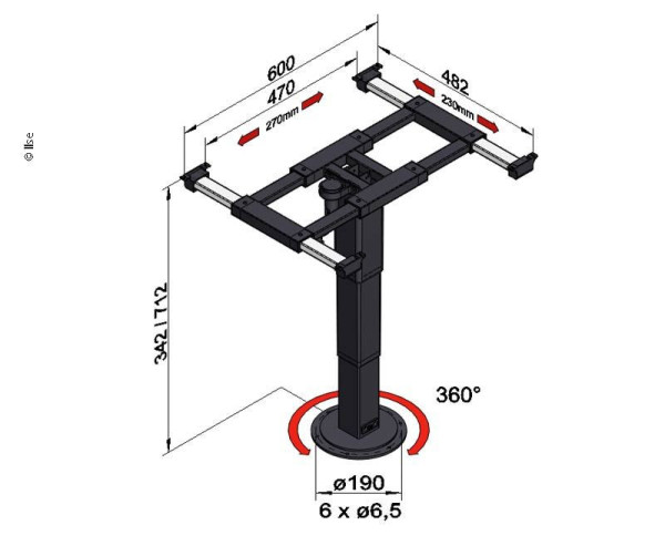 Podstavec stolu zdvihací s posuvem (342–712 mm)