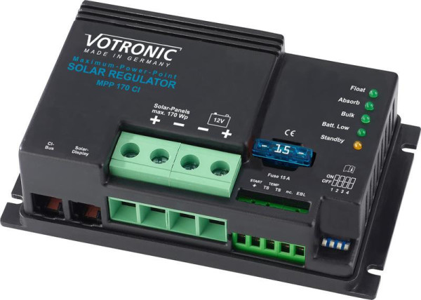 Solární MPPT regulátor Votronic MPP 170 CI (12 V / 170 Wp / 12,5 A) – s rozhraním CI-Bus a výstupem pro EBL