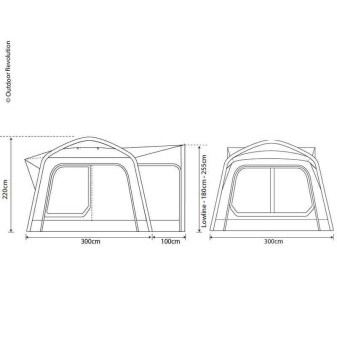 Nafukovací předstan k dodávce Outdoor Revolution Movelite 1 Low (300 × 300 cm, keder 5+7 mm, vodní sloupec 6000 mm)