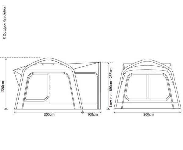 Nafukovací předstan k dodávce Outdoor Revolution Movelite 1 Low (300 × 300 cm, keder 5+7 mm, vodní sloupec 6000 mm)