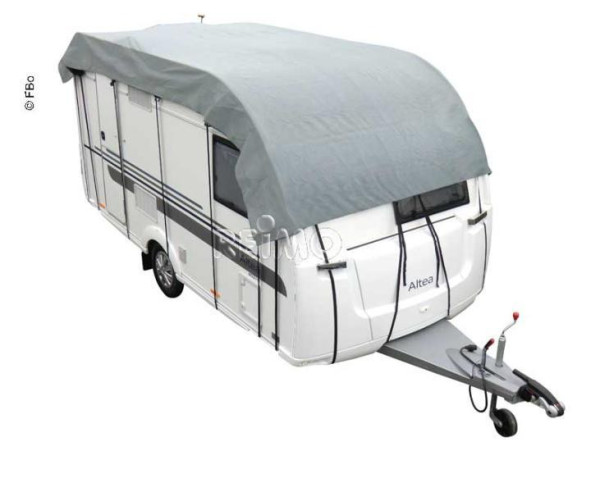 Plachta střešní ochranná na karavan 655 × 300 cm (třívrstvá tkanina SFS 160 g/m², šedá, pro šířku do 230 cm)