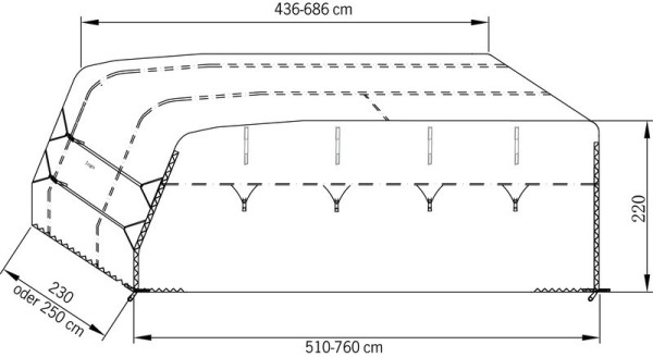 Plachta krycí ochranná pro karavany 520 × 230 × 220 cm (třívrstvá SFS 160 g/m²) – šedá