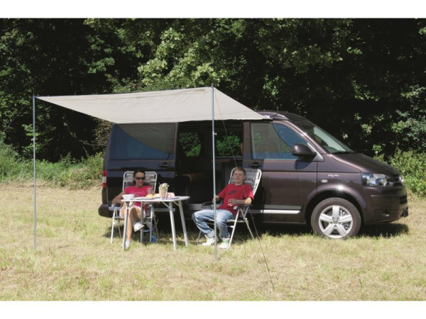 Plachta sluneční Charly & Charlyne pro dodávky a obytná auta, rozměry 255 × 240 cm, dvojitý kedr 5/8 mm, ocelové tyče