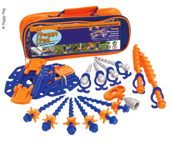 Sada kotevní šroubovací Peggy Peg Fix&Go Peg&Stop pro patky markýz a stanové tyče, s deskami Fix&Go 2.0 a taškou