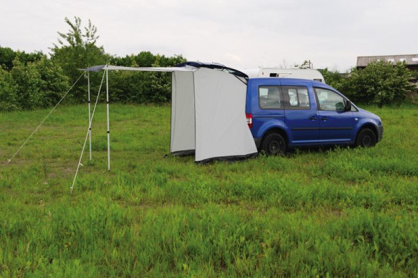 Stan zadní Vertic pro VW Caddy šedý (beztyčový přístřešek na výklopné zadní dveře pro Caddy od 2004, půdorys 135 × 100 cm, vodní sloupec 3 000 mm)